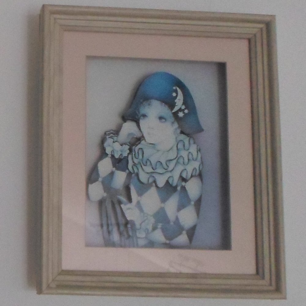 Framed Harlequin Decoupage – Blue & White Checkered Costume
